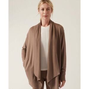 Athleta Pranayama Restore Wrap Open Cardigan Rustic Beige Brown Tan Nirvana